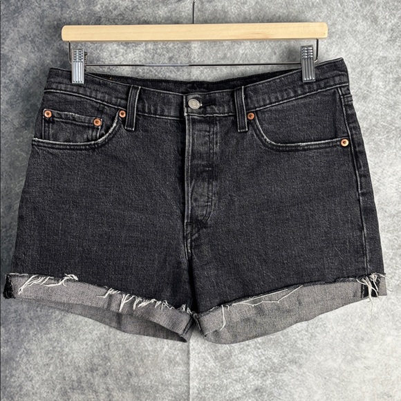 Levi's Pants - Levi's Women's High Rise Raw Hem Black Button Fly Denim Jean Shorts Size 29